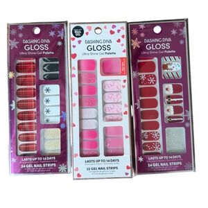 Dashing Diva Gloss Ultra Shine Gel Nail Strips Bundle Christmas Valentine 3pk